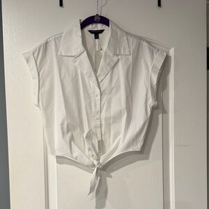 Banana Republic Factory White Tie-Front Button Down Shirt